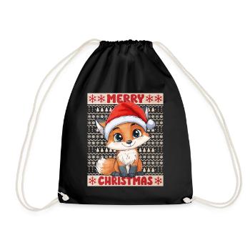 Fuchs Ugly Christmas Weihnachten Xmas Süß Niedlich - Turnbeutel - Schwarz - Vorne
