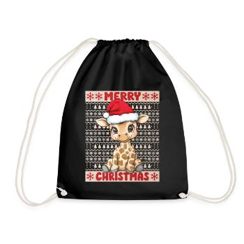 Giraffe Ugly Christmas Christmas Xmas Cute - Drawstring Bag - black - Front