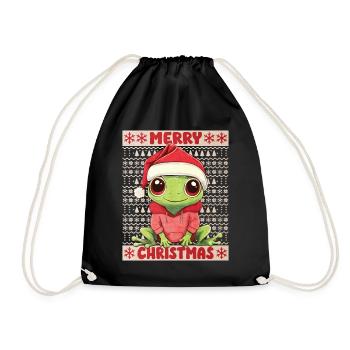 Frosch Ugly Christmas Weihnachten Xmas Süß - Turnbeutel - Schwarz - Vorne