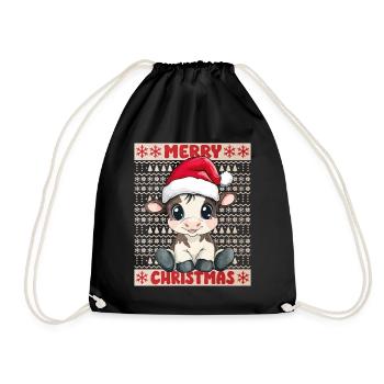 Kuh Kalb Ugly Christmas Weihnachten Xmas Süß - Turnbeutel - Schwarz - Vorne