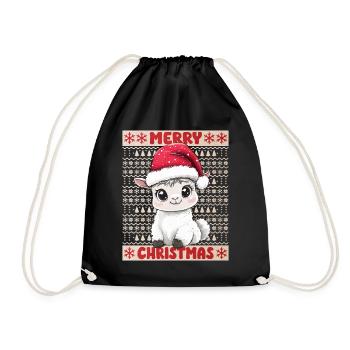 Lama Alpaka Ugly Christmas Weihnachten Xmas Süß - Turnbeutel - Schwarz - Vorne