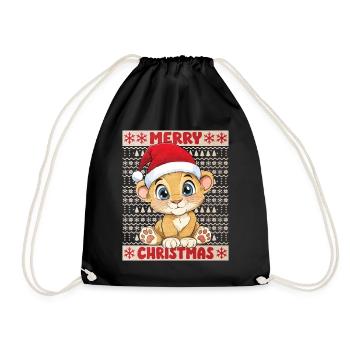 Lion Ugly Christmas Christmas Xmas Cute Cute - Drawstring Bag - black - Front