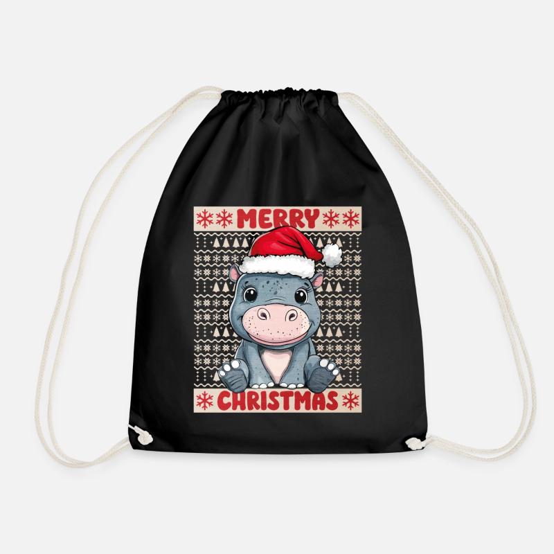 Nilpferd Ugly Christmas Weihnachten Xmas Süß - Turnbeutel - Schwarz