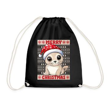 Robbe Seerobbe Ugly Christmas Weihnachten Xmas Süß - Turnbeutel - Schwarz - Vorne