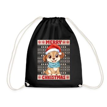 Dog Ugly Christmas Christmas Xmas Cute Cute - Drawstring Bag - black - Front