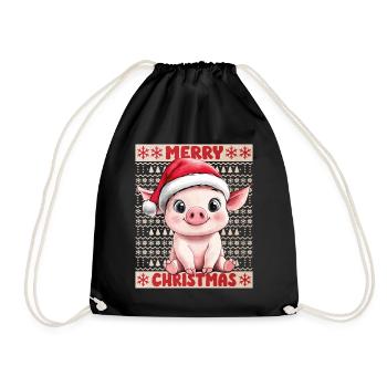 Pig Sow Christmas Cute Cute Christmassy - Drawstring Bag - black - Front