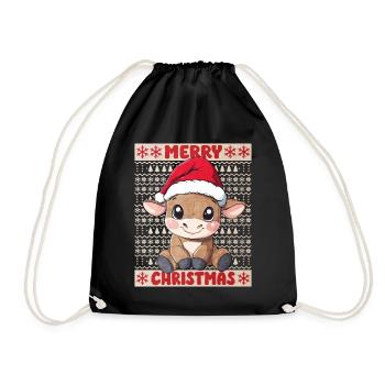Bull Bull Christmas Cute Cute Christmassy - Drawstring Bag - black - Front