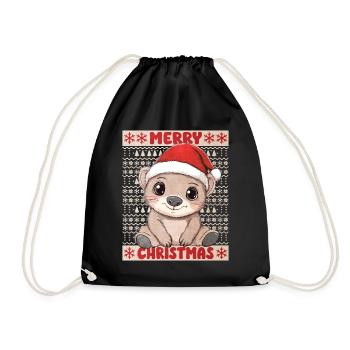 Wombat Weihnachten Süß Niedlich Weihnachtlich - Turnbeutel - Schwarz - Vorne
