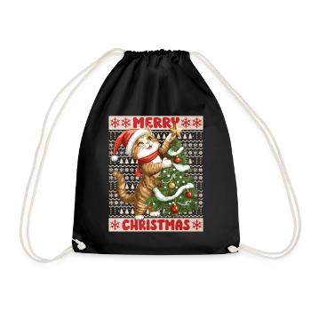 Chat Arbre de Noël Noël Noël Mignon Drôle - Sac de sport léger - noir - Devant