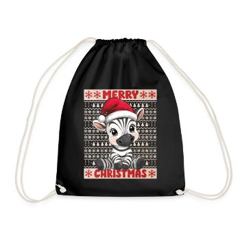 Zebra Ugly Christmas Weihnachten Xmas Süß Niedlich - Turnbeutel - Schwarz - Vorne