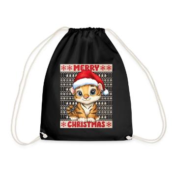 Tiger Ugly Christmas Christmas Xmas Cute Cute - Drawstring Bag - black - Front