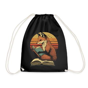 Fox reads books - Drawstring Bag - black - Front
