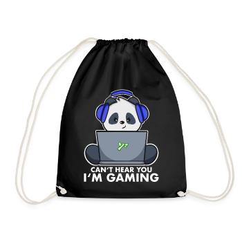 Gaming Panda cute - can't hear you I'm gaming - Drawstring Bag - black - Front