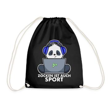 Panda Gamer - Zocken ist auch Sport - Turnbeutel - Schwarz - Vorne