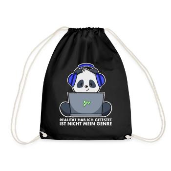 Gamer Shirt Panda - Realität ist nicht mein Genre - Turnbeutel - Schwarz - Vorne