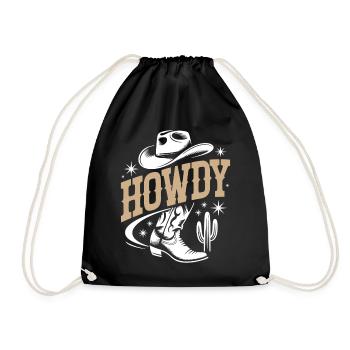 Howdy - Western Cowboy with Hat and Cactus - Drawstring Bag - black - Front