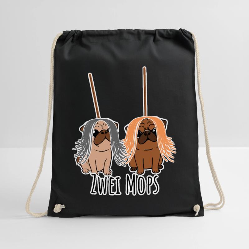 Zwei Mops - Hunde oder Putzgeräte? Hunde Humor? Turnbeutel