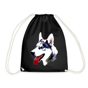 Husky head with red tongue - Drawstring Bag - black - Front