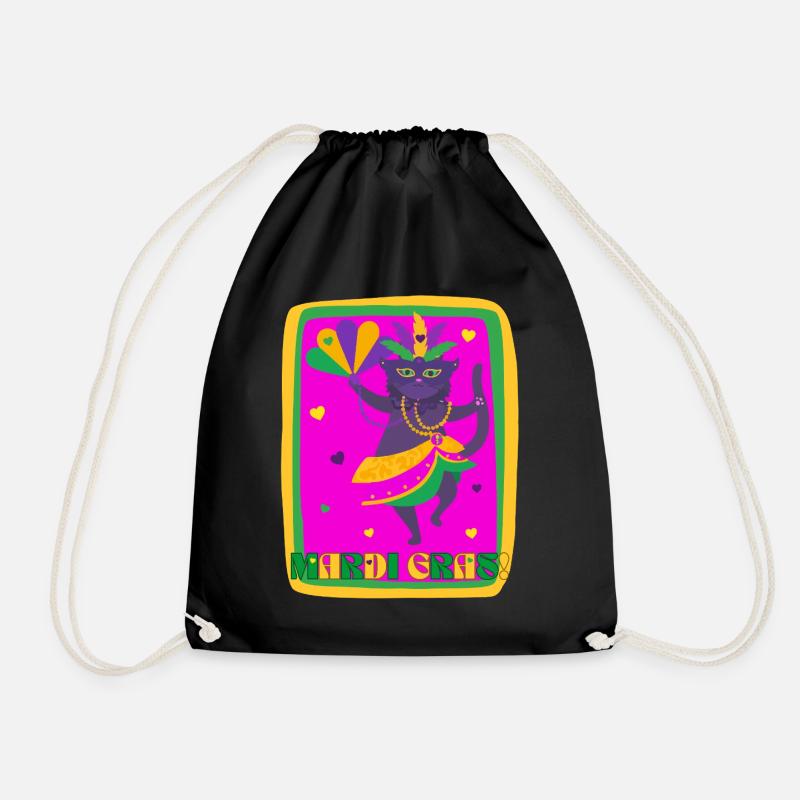 Mardi Gras Dancing Cat - Drawstring Bag - black