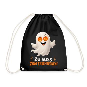 Zu süß zum Erschrecken – Geist mit Kürbisaugen - Turnbeutel - Schwarz - Vorne