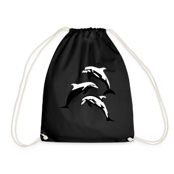 Delfin, Delfine - Dolphin - Turnbeutel - Schwarz - Vorne