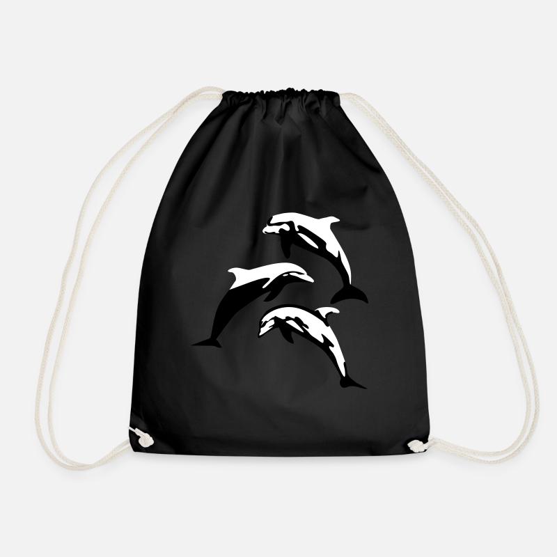 Delfin, Delfine - Dolphin - Turnbeutel - Schwarz