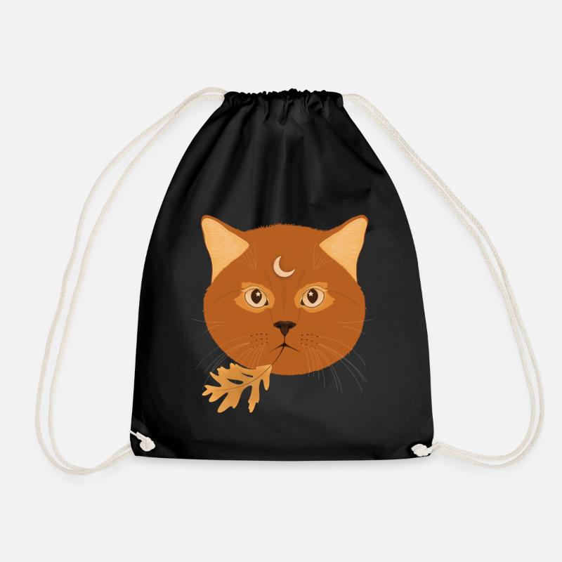 Autumn cat - Drawstring Bag - black