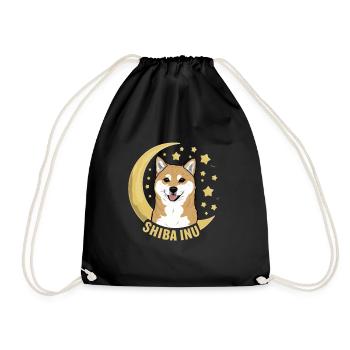 Cool Cartoon Shiba Inu with Moon and Stars - Drawstring Bag - black - Front