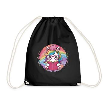 Kawaii Einhorn mit Brille und Buch - Turnbeutel - Schwarz - Vorne