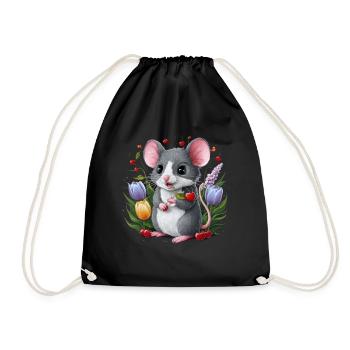 Mouse with cherries and magnificent tulips - Drawstring Bag - black - Front