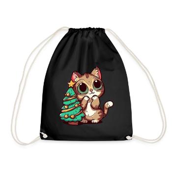 Surprised Christmas cat: Christmas tree magic - Drawstring Bag - black - Front