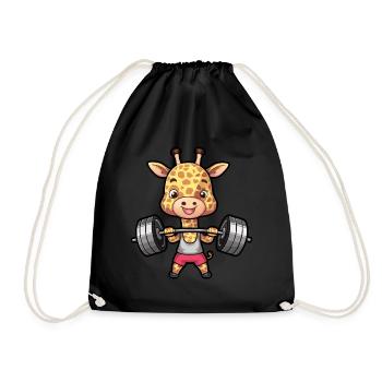 Giraffe with dumbbells fitness fun - Drawstring Bag - black - Front