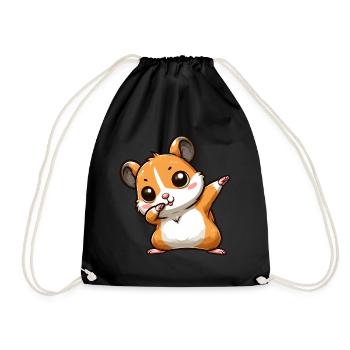 Dabbing Hamster: Cute Cartoon Fun - Drawstring Bag - black - Front