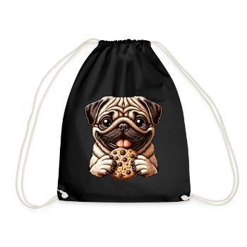 Funny Pug Dog, Cookies, Dessert, Dessert - Drawstring Bag - black - Front