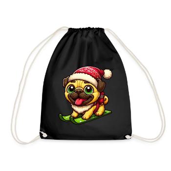 Mops auf Skiern Winterspaß Weihnachten - Turnbeutel - Schwarz - Vorne