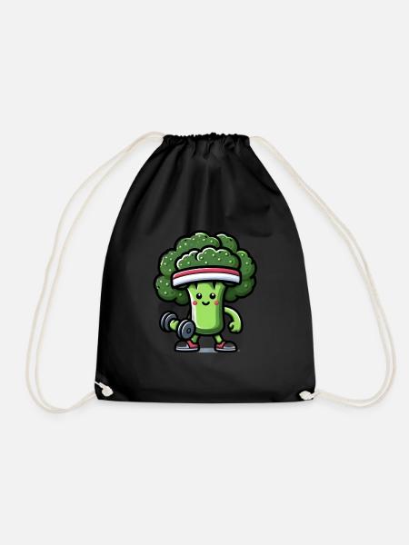 Retro Broccoli Fitness - Motivationsdesigns 2024 - Turnbeutel - Schwarz