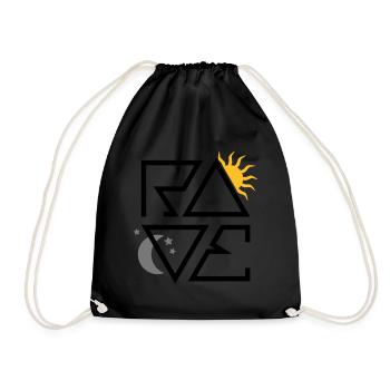 RAVE Minimal Text Sonne Mond Sterne Symbole - Turnbeutel - Schwarz - Vorne