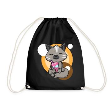 Katze und Bubble Tea - Turnbeutel - Schwarz - Vorne