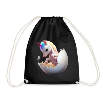 Einhorn aus dem Ei - Turnbeutel - Schwarz - Vorne