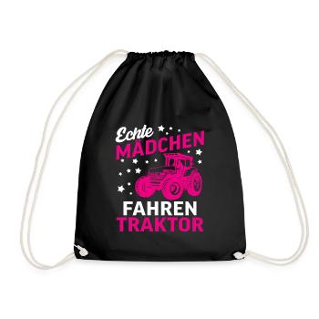 Echte Mädchen Fahren Traktor - Turnbeutel - Schwarz - Vorne
