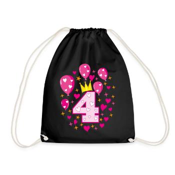 04 4 Birthday Girls Balloons Crown Stars - Drawstring Bag - black - Front