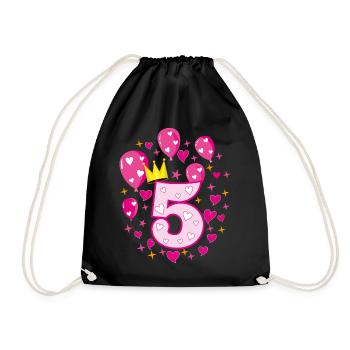 05 5 Geburtstag Mädchen Luftballons Krone Sternc - Turnbeutel - Schwarz - Vorne