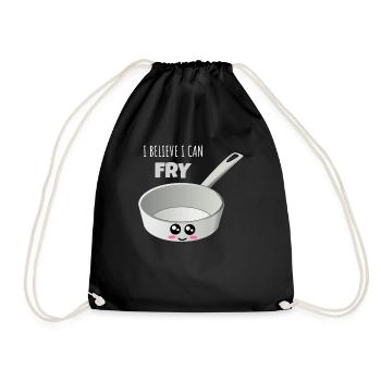 I Believe I Can Fry Cute Skillet Pun - Drawstring Bag - black - Front