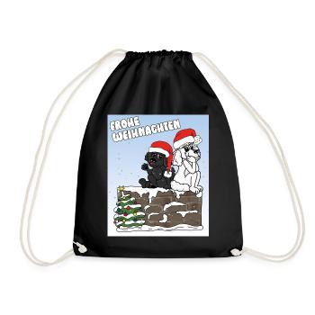 Weihnachtliches Pudelmotiv - Pudels Weihnachten - Turnbeutel - Schwarz - Vorne