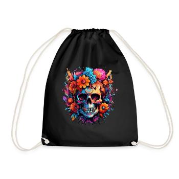 Bouquet of Flowers Sugar Skull Skull - Drawstring Bag - black - Front