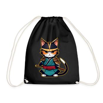 Cute samurai cat - Drawstring Bag - black - Front