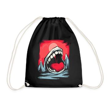 Japan's Red Sun and Mouth Mountain with Teeth - Drawstring Bag - black - Front