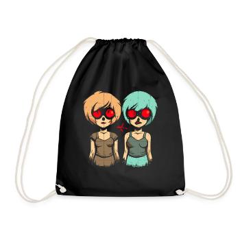 Japan Anime Manga Cartoon Girl - Drawstring Bag - black - Front