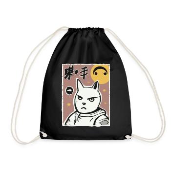 A vintage cartoon space kitten - Drawstring Bag - black - Front