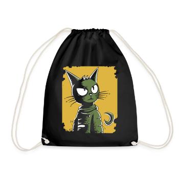 Vintage Retro Cartoon Katze - Turnbeutel - Schwarz - Vorne